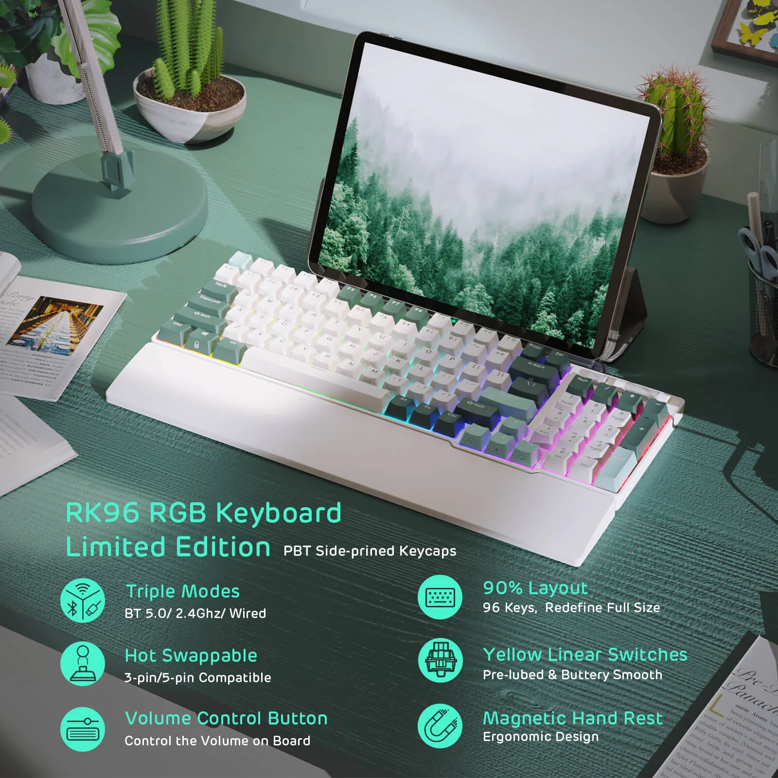 RK96 Wireless Hot-Swappable RGB Keyboard, Camp Green - Image 3