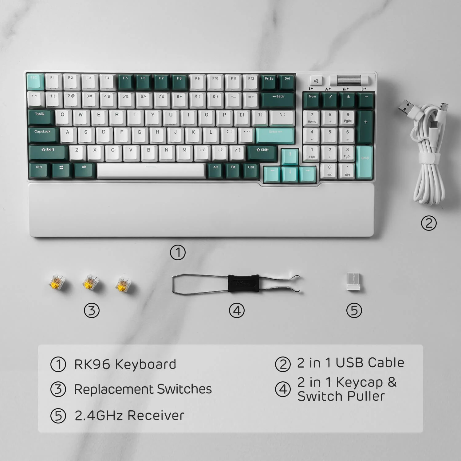 RK96 Wireless Hot-Swappable RGB Keyboard, Camp Green - Image 7