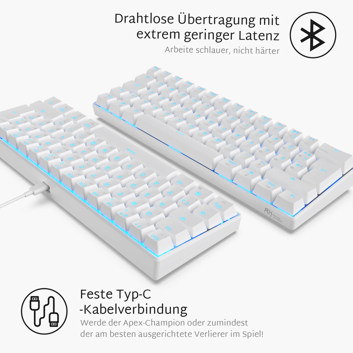 RK61-DE 60% QWERTZ Mechanische Tastatur (Einfarbig hintergrundbeleuchtet) - Image 10