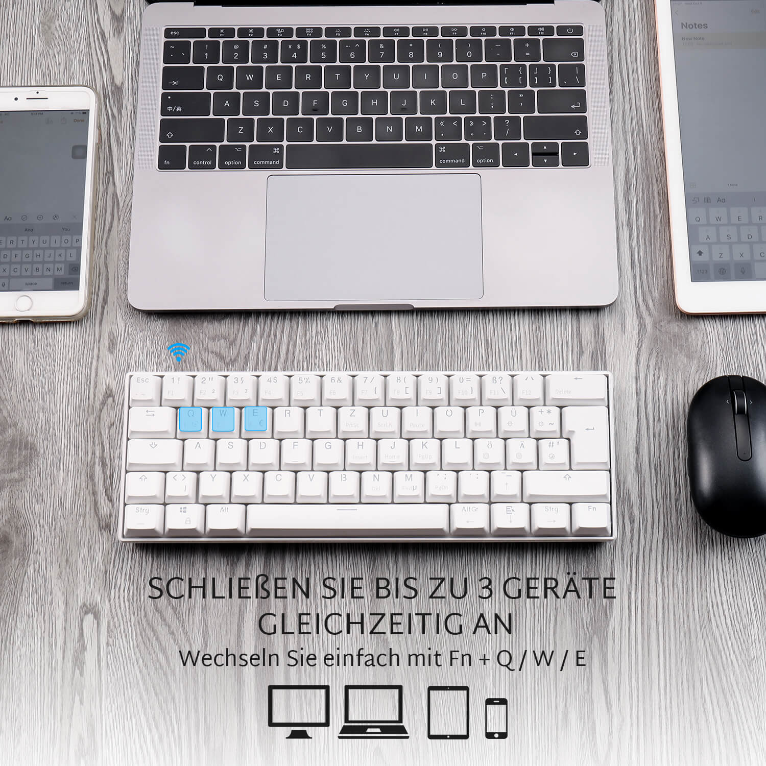 RK61-DE 60% QWERTZ Mechanische Tastatur (Einfarbig hintergrundbeleuchtet) - Image 8