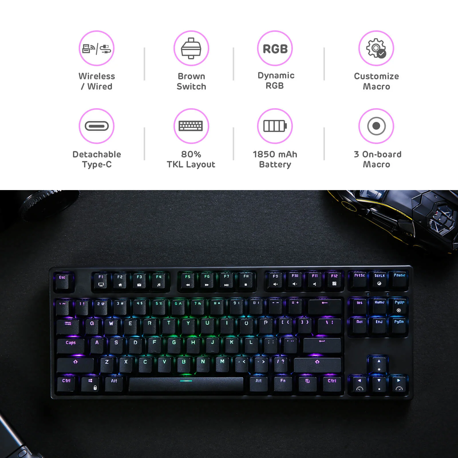 RK87 Wireless TKL Mechanical Keyboard, Brown Switch (Open-Box) - Image 16