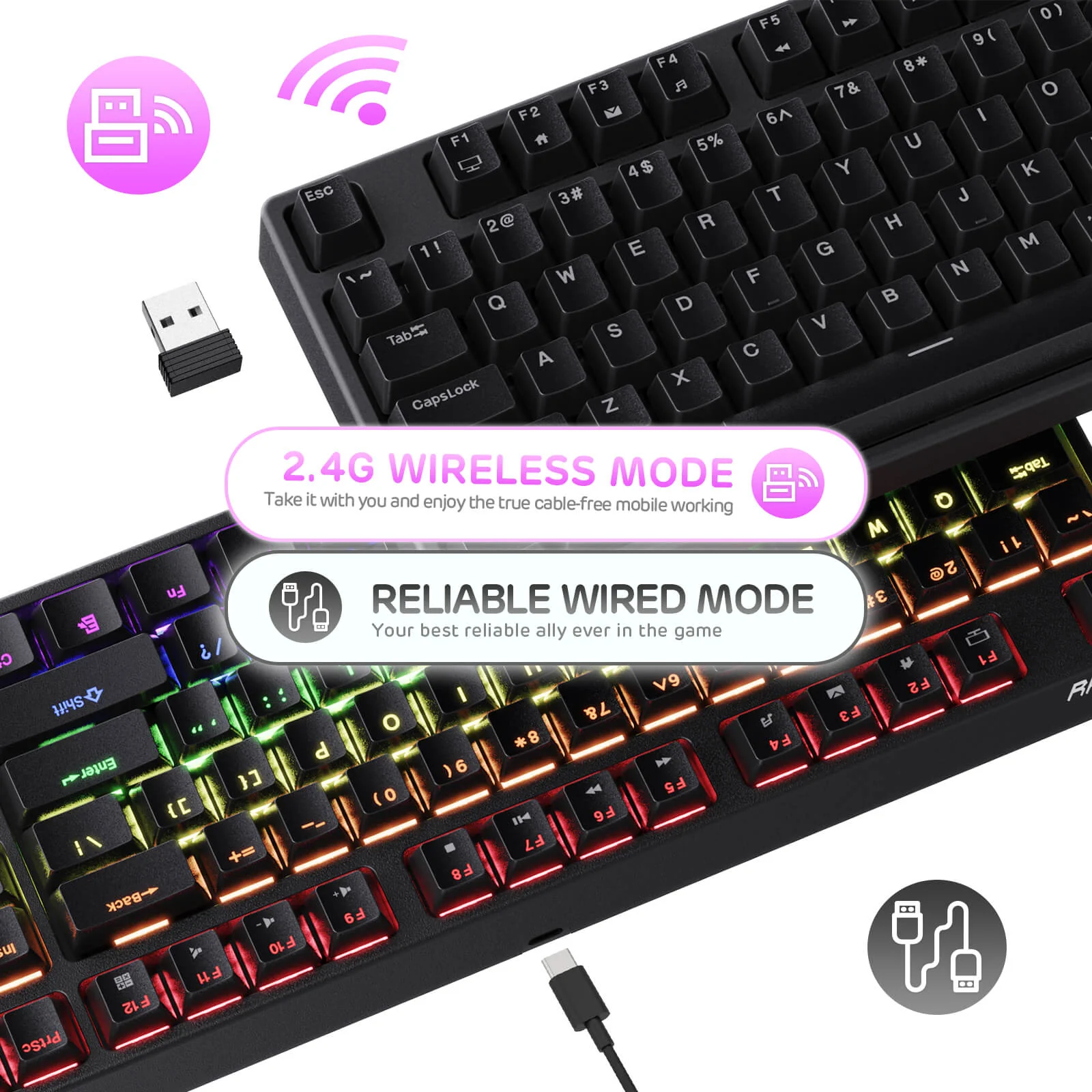 RK87 Wireless TKL Mechanical Keyboard, Brown Switch (Open-Box) - Image 9