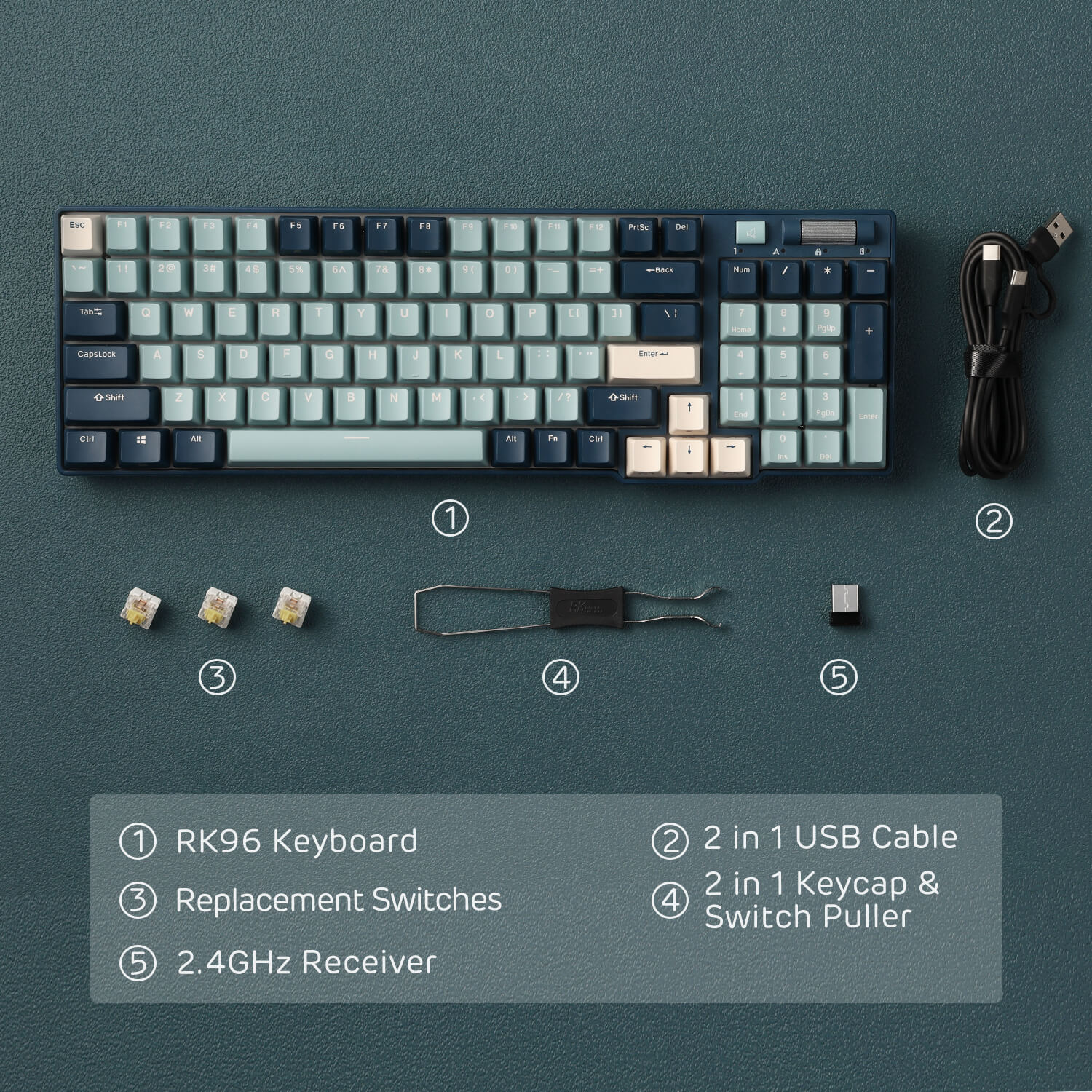 RK96 Wireless Hot-Swappable RGB Keyboard, Forest Blue - Image 7