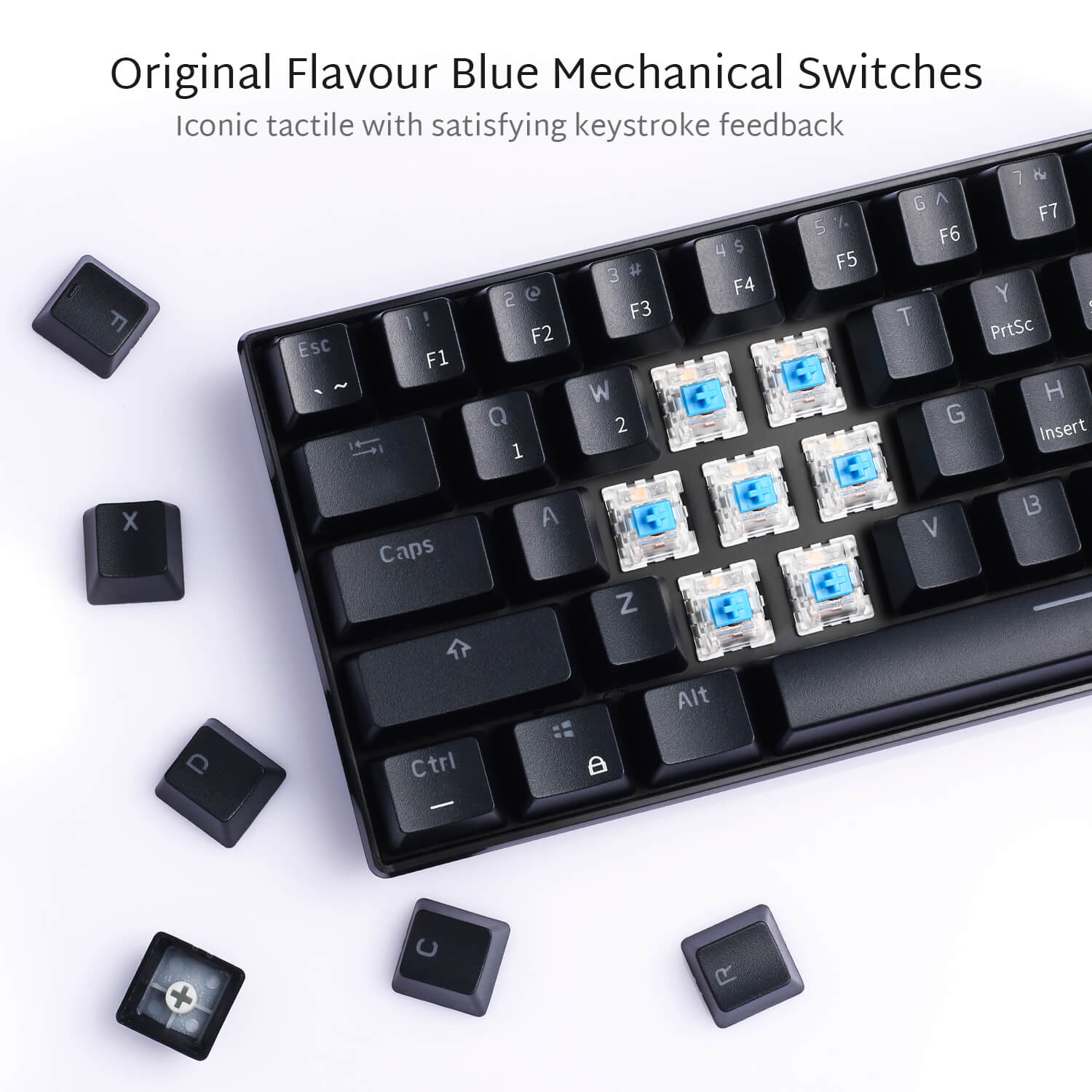 RK61 60% Dual Mode Wireless Mechanical Gaming Keyboard, Black -  Blue Switch (Open-Box) - Image 4